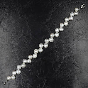 Браслет жіночий із натуральних культивованих перлів білого кольору перламутр довжина 18 см діаметр 10 мм