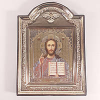 Икона Господа Вседержителя, лик 10х12 см, в пластиковой черной рамке