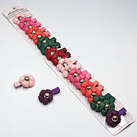 Набір шпильок дитячих затискачів паковання 20 штук у стрічці об'ємні квіточки зі сріблястими намистинами різних кольорів