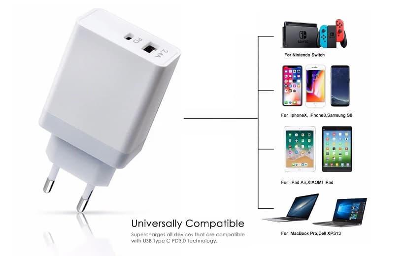 Блок Питания для Ноутбука USB 5v 2.4a + PD Type-C QC3.0 (5v 3a, 9v 3a ...