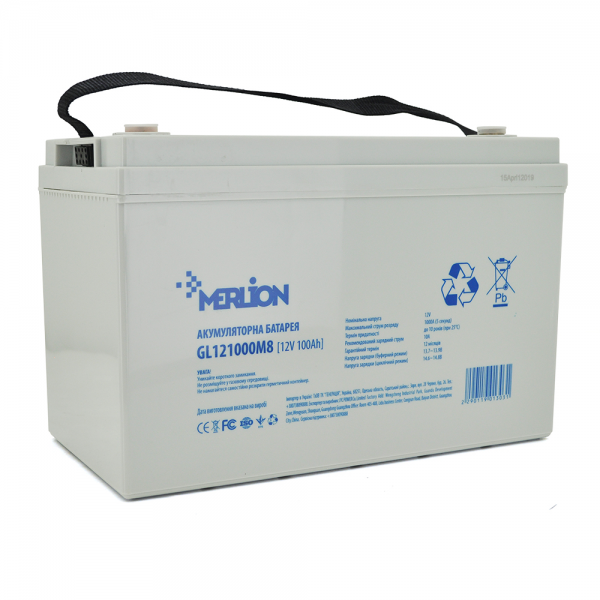 Акумуляторна батарея MERLION GL121000M8 12 V 100 Ah (329 x 172 x 218) White Q1