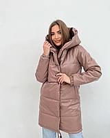 Женская зимний пуховик эко кожа S М L (42 44 46) куртка зимняя демисезонная MOKKO