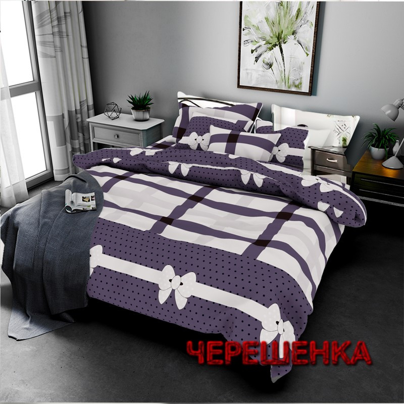 Тканина для постільної білизни Бязь "Gold" Lux GL7928 (50м) банти на синьому