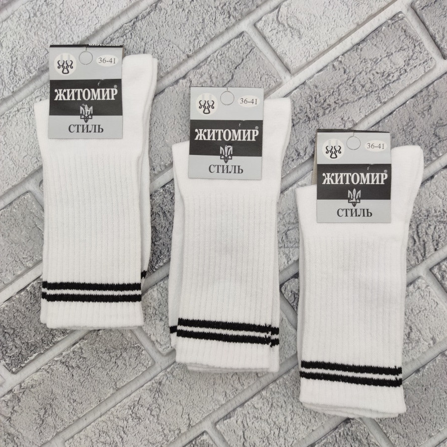 Шкарпетки жіночі спортивні високі весна/осінь р.36-41 білі зі смужками ЖИТОМИР СТИЛЬ 1090546902