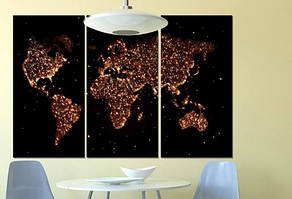 Модульна картина на полотні нічна карта світу 90х60