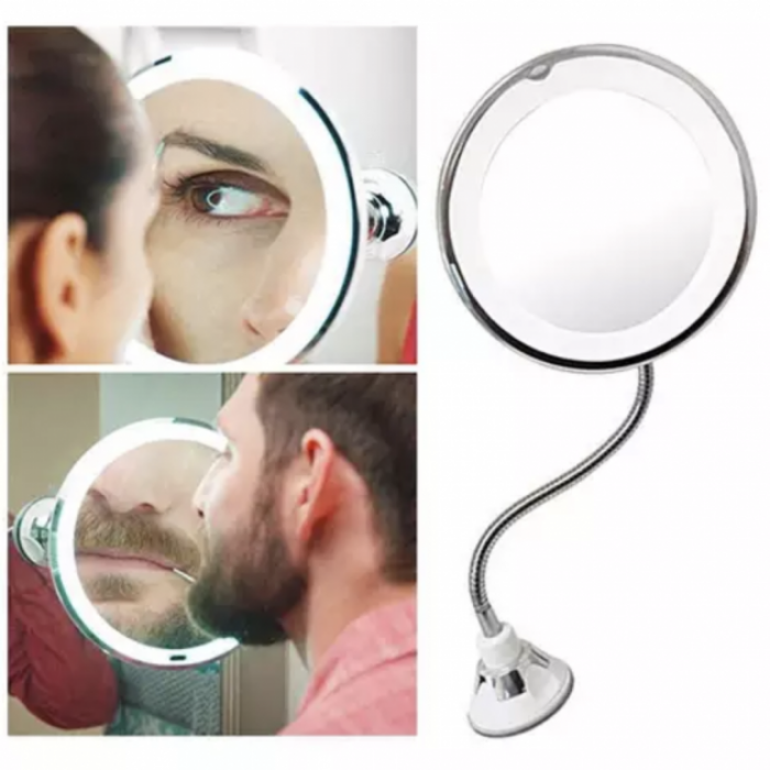 Гнучке дзеркало на присоску з 10x збільшенням і підсвіткою LED MIRROR 10X
