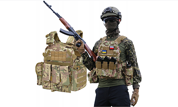 Бронежилет для балістичних вставок з підсумками Plate Carrier Molle System та сумкою для скидання - Multicam, фото 4