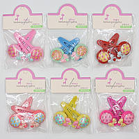 Набір шпильок дитячих хлопавки пластик упаковка 20 штук у стрічці в горошок із бантиками різних кольорів