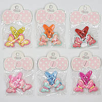 Набір шпильок дитячих хлопавки пластик упаковка 20 штук у стрічці в горошок із метеликами різних кольорів