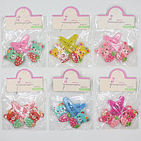 Набір шпильок дитячих хлопавки пластик упаковка 20 штук у стрічці ведмедика з полуничкою різних кольорів