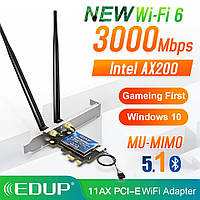 PCI-E Сетевая карта 3000Mbps WiFi 6 + Bluetooth 5.1 Intel AX200 5Ghz EDUP EP-9636
