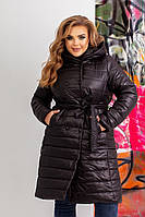 Длинное Женское пальто с капюшоном Ткань стеганая плащёвка на сисиликоне размеры S-M, L-XL, XXL-XXXL