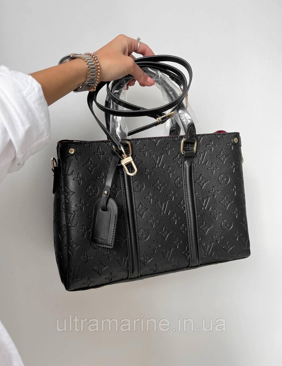 Стильна ділова чорна сумка Louis Vuitton 34х24х12см black monogram (копія бренду Луї Віттон, Туреччина)