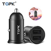 TOPK зарядное устройство автомобильное от прикуривателя на 2 USB черный цвет