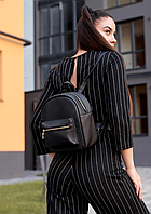 Якісний жіночий молодіжний повсякденний рюкзак з екошкіри чорний для прогулянок