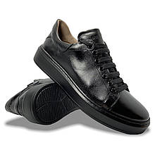 Підліткові шкіряні кросівки Stepter (Україна) чорні зі шнурівкою осінь/весна демі 7489