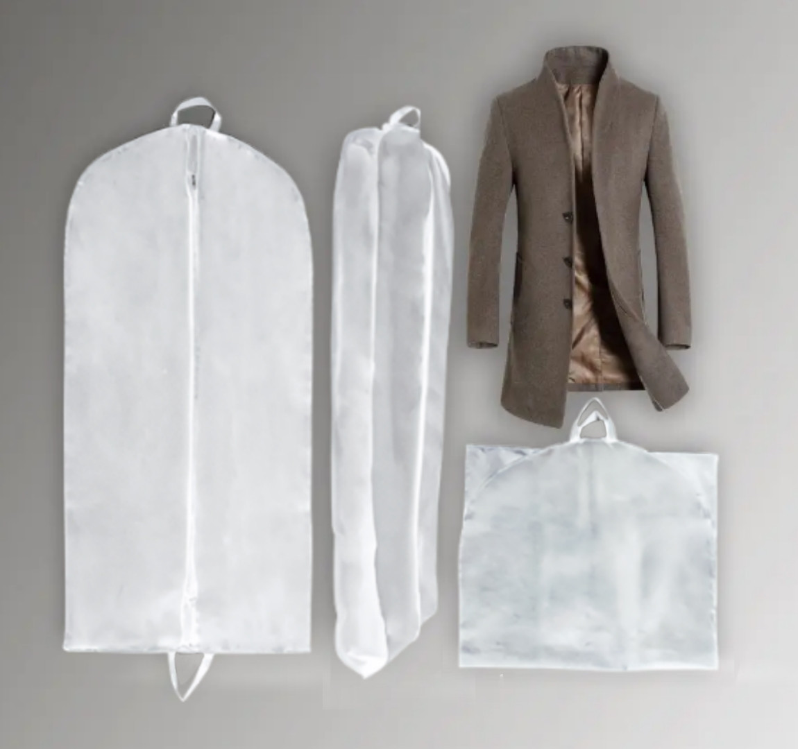 Чохол білого кольору для об'ємних речей 60*150*10 см. Для зберігання та пакування одягу на блискавці флізеліновий