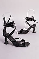 Босоніжки жіночі ShoesBand Чорні натуральні шкіряні на зав'язках на високому підборі 41 (26,5 см) (S85011-2)