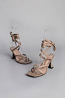 Босоніжки жіночі ShoesBand Бежеві натуральні шкіряні на зав'язках на високому підборі 37 (24 см) (S85011)