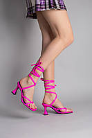 Босоніжки жіночі ShoesBand Фуксія натуральні шкіряні на зав'язках на високому підборі 40 (26 см) (S85011-3)