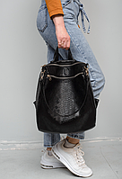 Женская черная практичная молодежная сумка-рюкзак из искусственной кожи с отделением для ноутбука