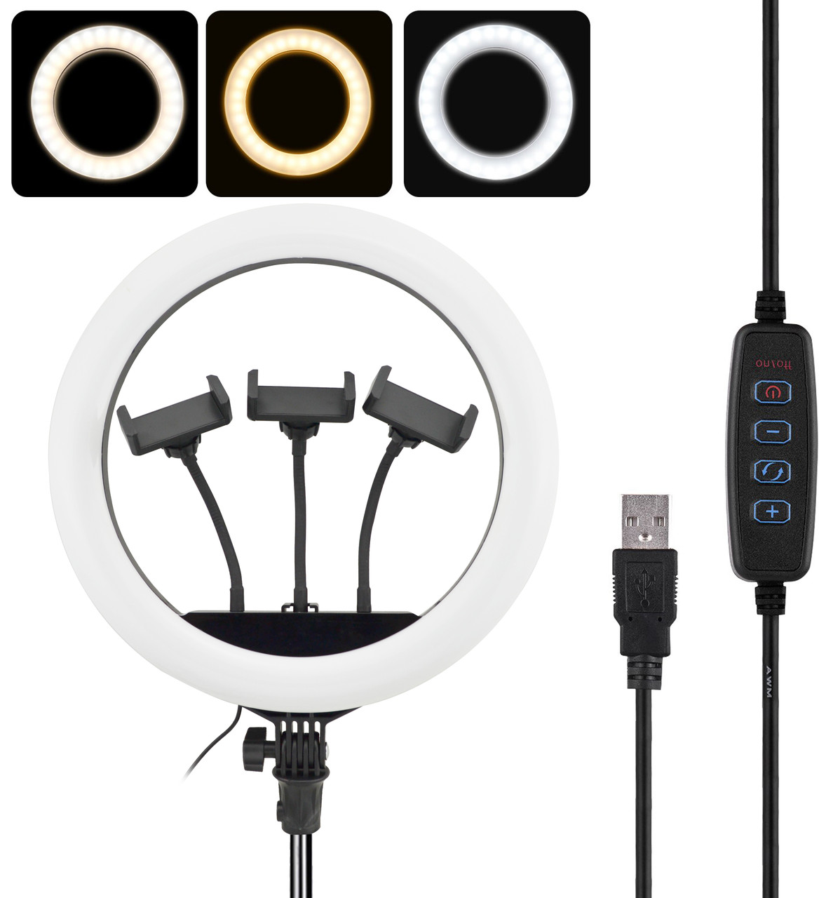 Кільцева LED-лампа SP-14" 35 см з трьома тримачами Black (7328)