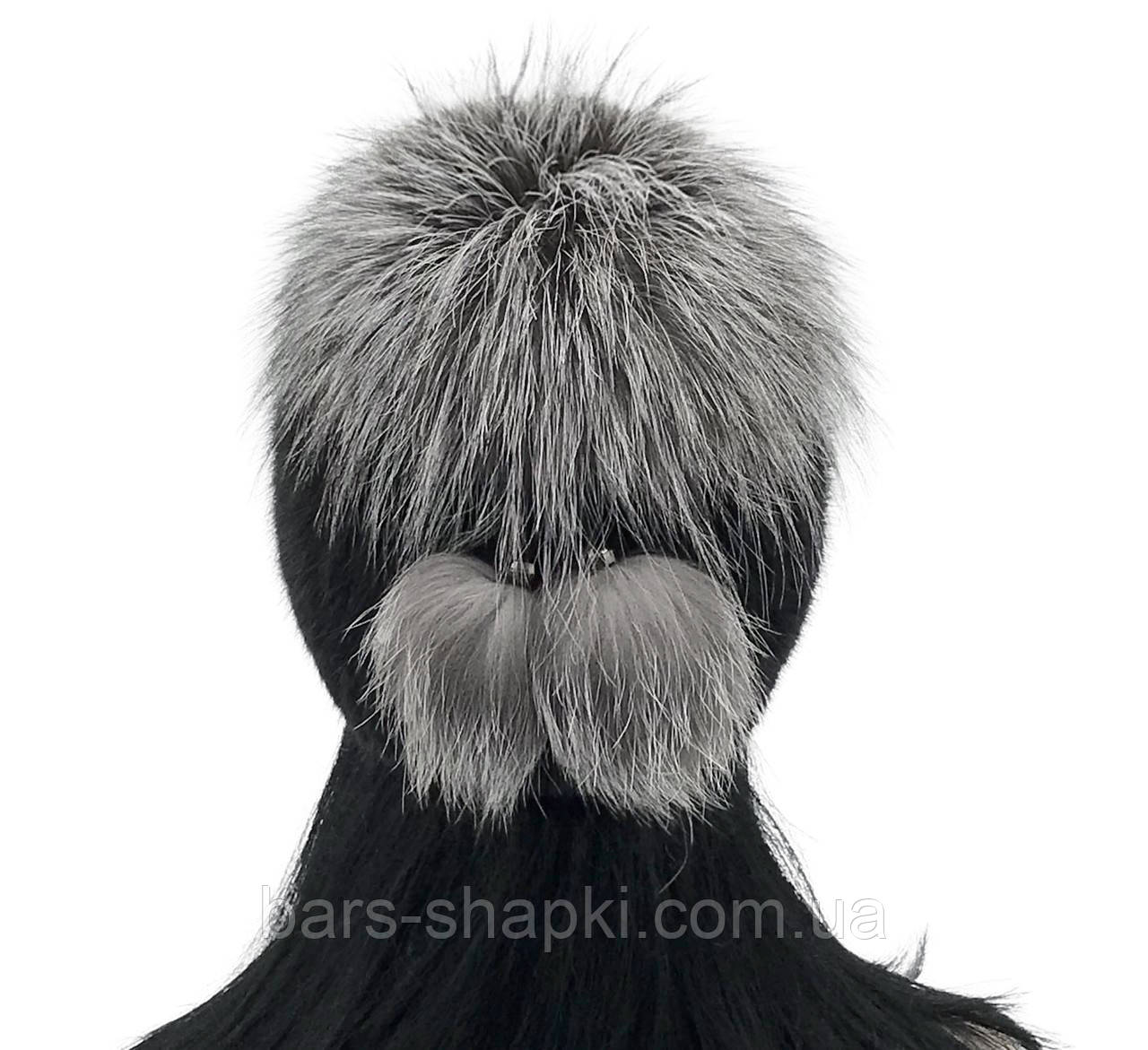 Меховая шапка из ондатры "Бон" (черная с серебристой чернобуркой) - фото 2 - id-p317621635