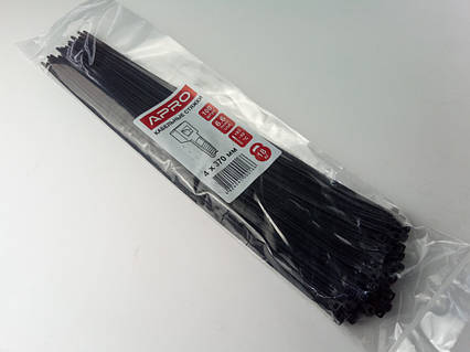 Хомут пластиковий APRO 370х4 (100 шт. в уп.) чорний, 1 ПАКОВКА (CT-B4370)