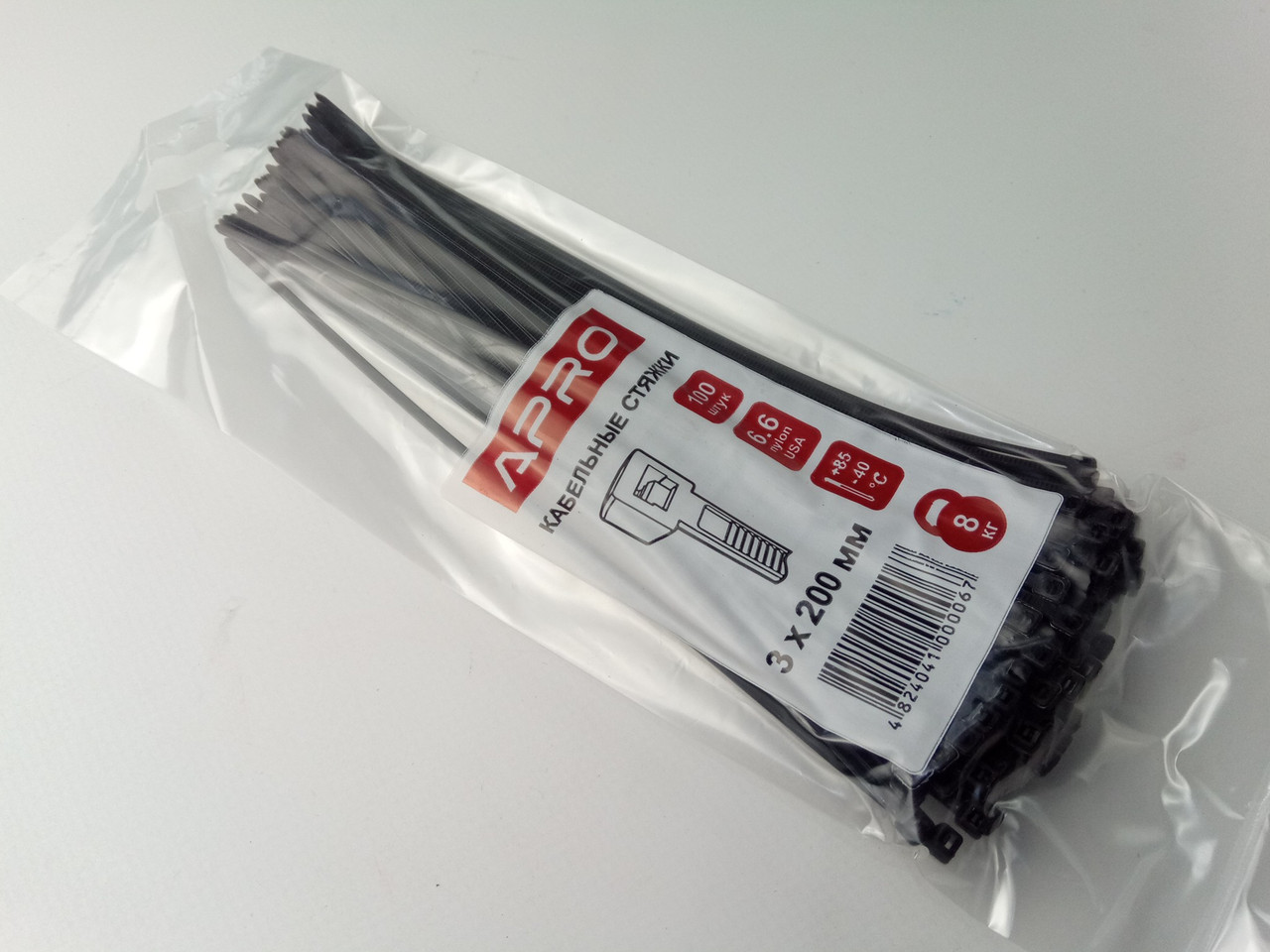 Хомут пластиковий APRO 200х3 (100 шт. в уп.) чорний, 1 ПАКОВКА (CT-B3200)