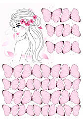Вафельна карти нка Дівчина з метеликами рожевими для торта