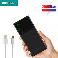 Павер банк powerbank 20000 mAh 2.1А "Romoss KC12" Черный, внешний аккумулятор для телефона с фонариком (TO)