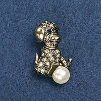 Брошка "Щеня з м'ячиком" 3,5х2см колір металу чорнене золото купити біжутерію дешево оптом в інтернеті