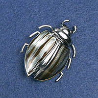 Брошка Жучок т. сріблястий метал емаль і чорні стрази 58х24мм + - купити біжутерію оптом в інтернеті