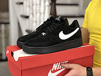 Кроссовки мужские Nike Air Force Af 1 черные белые Стильные качественные кеды Найк Аир Форс Замшевые Вьетнам