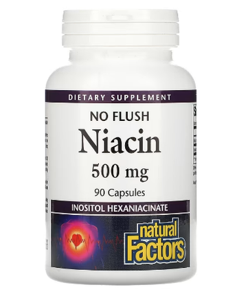 Natural Factors No Flush Niacin 500 mg 90 Caps, фото 1