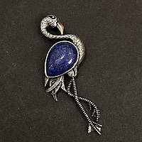 Брошка кулон Фламінго з натуральним каменем Лазурит 85х30мм купити біжутерію оптом в інтернеті