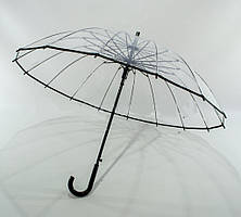 Прозора парасолька тростина 16 спиць напівавтомат чорна ручка без малюнків