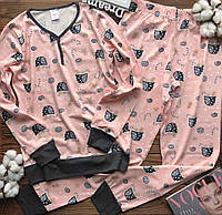 Женская хлопковая пижама с пряниками пудра комплект кофта + штаны