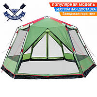 Кемпинговый тент шатер туристический с москитной сеткой Mosquito Green с юбкой на 2 входа без дна, 6-ти-гранны