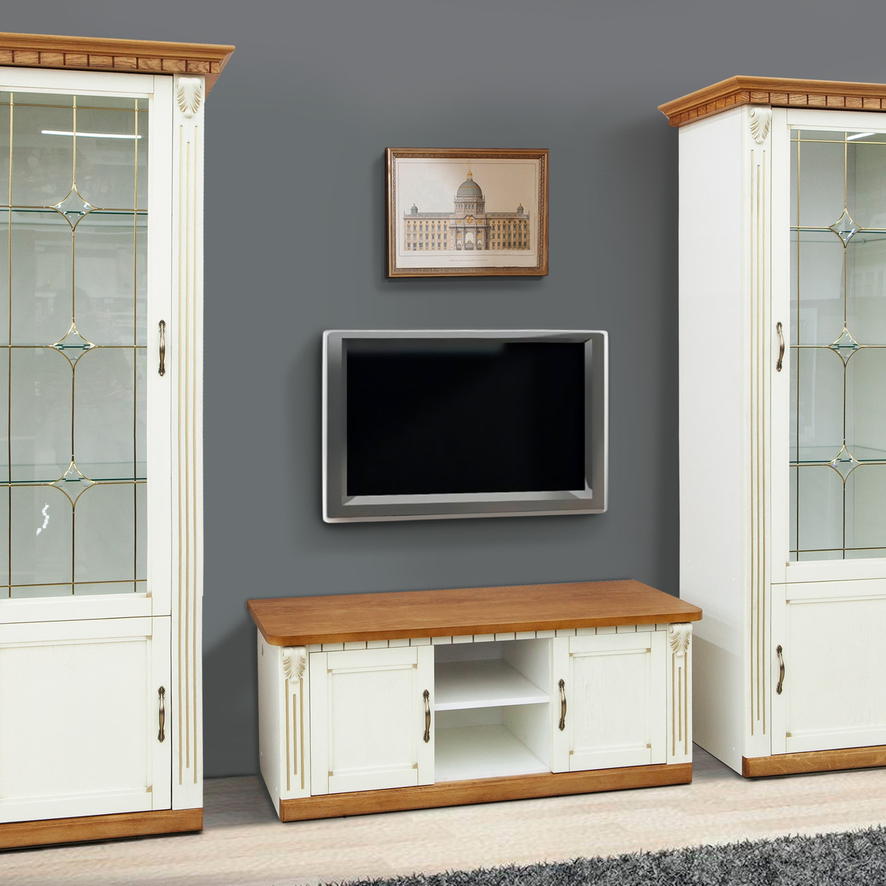 Комплект Гостиной с ТВ Тумбой Микс Мебель Фридом Слоновая Кость ...