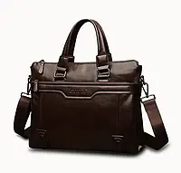 Кожаный мужской деловой портфель для документов планшета темно коричневый Темно коричневый