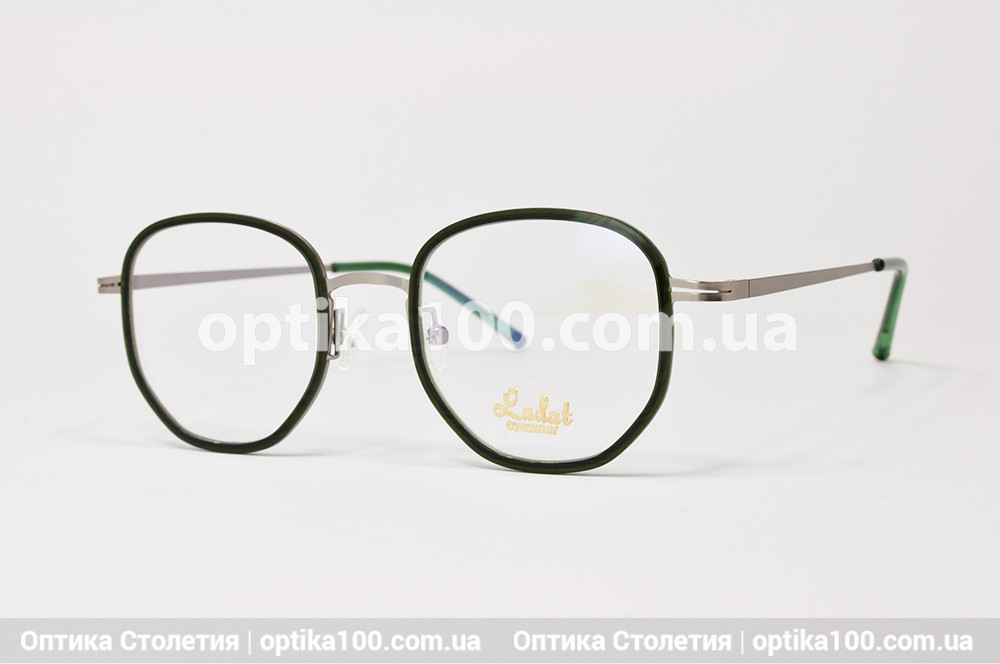 Жіноча зелено-сталева ГНУЧКА оправа для окулярів для зору. Метал із пластиком