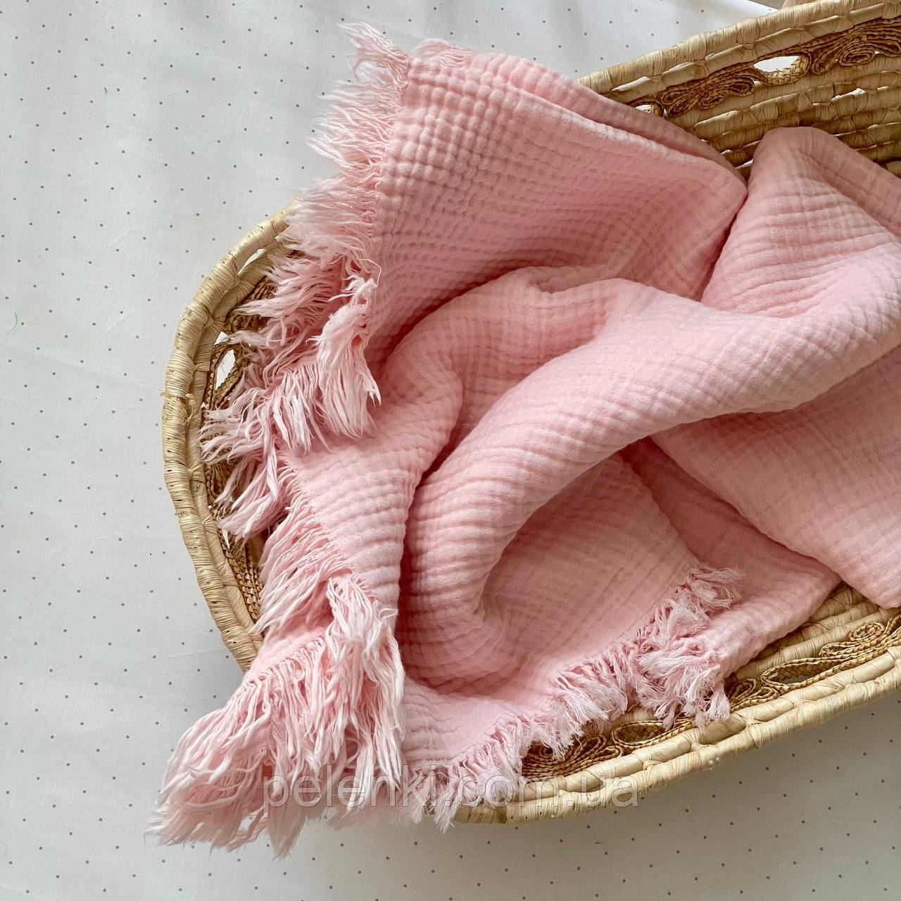 Плед муслиновый пудровый жатый с бахромой 90*105 см (ID#1663956067 ...