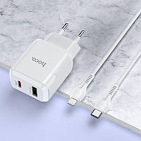 Зарядное устройство HOCO N5 2 юсб порта port 20w адаптер питания + iphone cable white