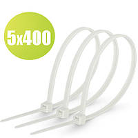 Стяжка кабельная, универсальная, 5*400, нейлон, белая (100шт/уп)