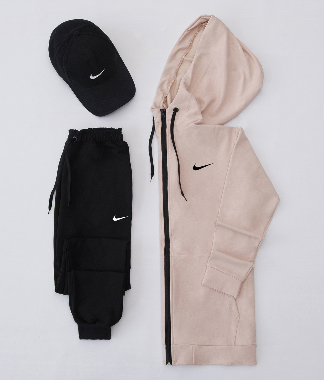 Спортивний костюм чоловічий осінній весняний Nike рожевий-чорний комплект зіпер штани трикотажний найк, фото 1