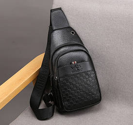 Чоловіча сумка бананка на груди месенджер Кенгуру, сумка-слінг на плече екошкіра в клітку(BRT)