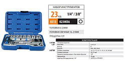 Набор інструментів  23ед. 3/8 (10-24м-12гран+свічн+удлін75+трещ72T) 1/4 (біти) "KING ROY" (003MDA)