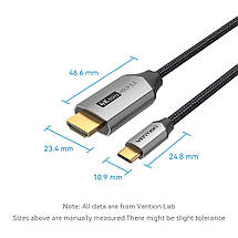 Кабель Type-C-HDMI 2.0 4K 60Hz HDCP 2.2 Thunderbolt 3 Vention Cotton Braided 1m Grey (CRBBF), фото 5