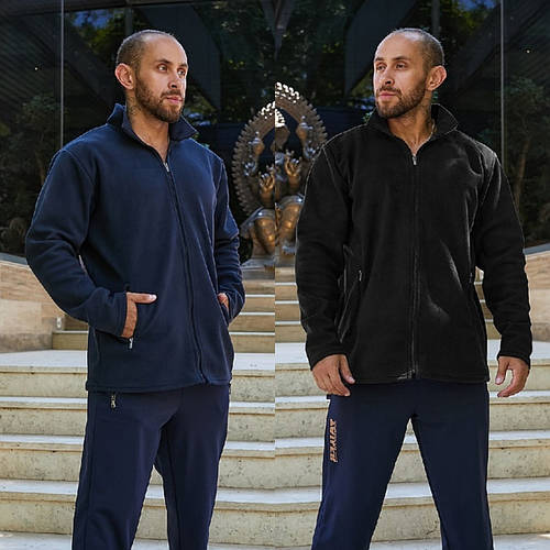 Кофта мужская, флиска, на молнии, модная, теплая, с карманами, черная и ...